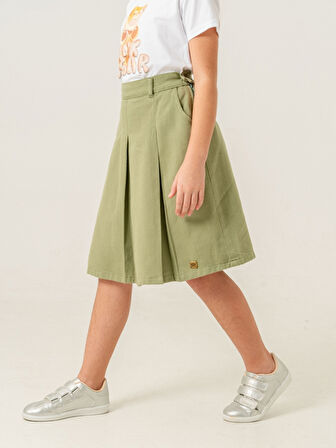 Kız Çocuk Gabardin Pileli Keten Etek 2958