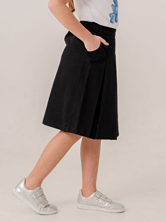 Kız Çocuk Gabardin Pileli Keten Etek 2958