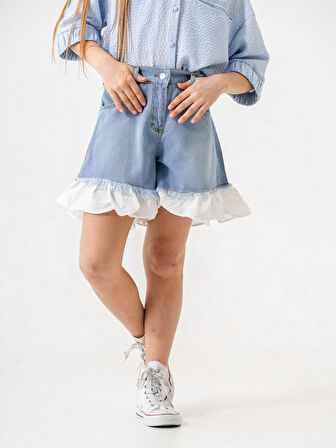 Kız Çocuk Garnili Kot Şort 2867