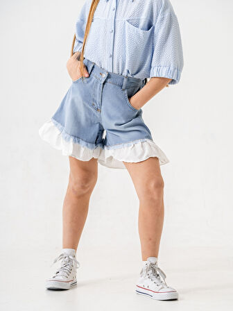 Kız Çocuk Garnili Kot Şort 2867