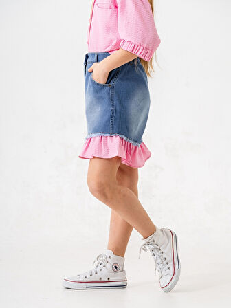 Kız Çocuk Garnili Kot Şort 2867
