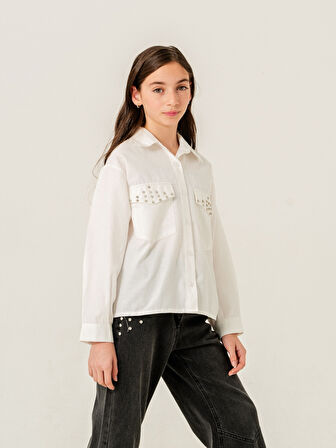 Kız Çocuk Kapak Taşlı Gömlek 3159