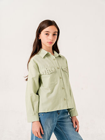 Kız Çocuk Kapak Taşlı Gömlek 3159