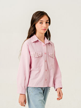 Kız Çocuk Kapak Taşlı Gömlek 3159