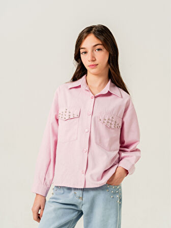 Kız Çocuk Kapak Taşlı Gömlek 3159