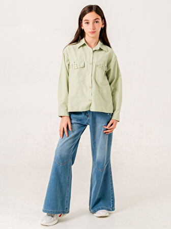 Kız Çocuk Kapak Taşlı Gömlek 3159