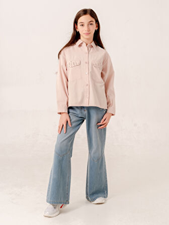 Kız Çocuk Kapak Taşlı Gömlek 3159