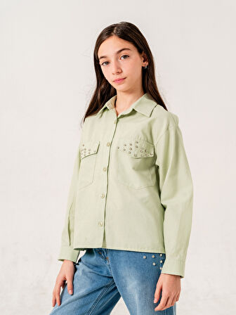 Kız Çocuk Kapak Taşlı Gömlek 3159