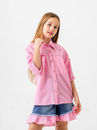 Kız Çocuk Kol Ağzı Lastikli Gömlek 3163