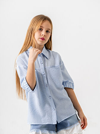 Kız Çocuk Kol Ağzı Lastikli Gömlek 3163