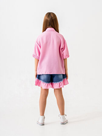 Kız Çocuk Kol Ağzı Lastikli Gömlek 3163