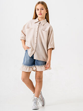 Kız Çocuk Kol Ağzı Lastikli Gömlek 3163