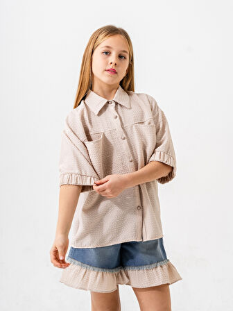 Kız Çocuk Kol Ağzı Lastikli Gömlek 3163