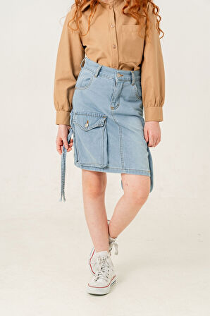 Kız Çocuk Körük Cepli Kot Etek 2601