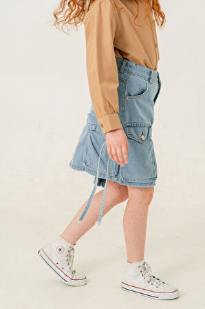 Kız Çocuk Körük Cepli Kot Etek 2601