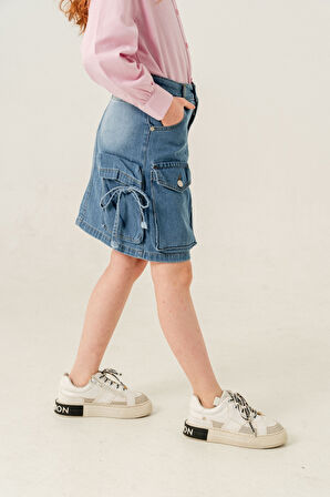 Kız Çocuk Körük Cepli Kot Etek 2601