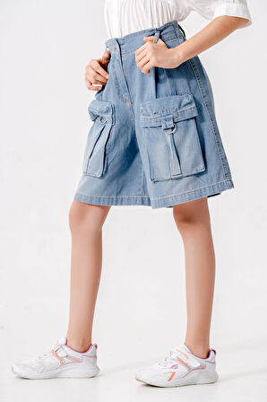 Kız Çocuk Körük Cepli Kot Şort 2868