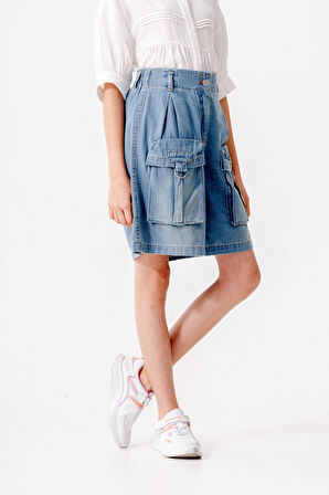 Kız Çocuk Körük Cepli Kot Şort 2868