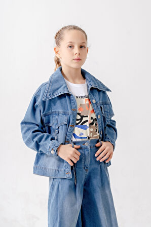 Kız Çocuk Kuşgözlü Kot Ceket 1549