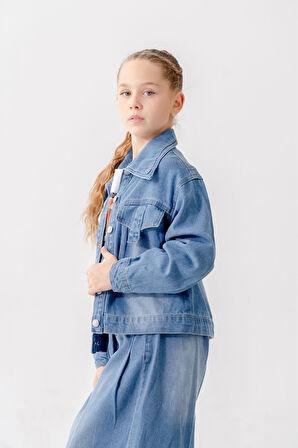 Kız Çocuk Kuşgözlü Kot Ceket 1549