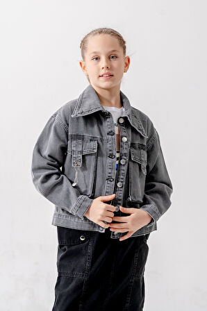 Kız Çocuk Kuşgözlü Kot Ceket 1549