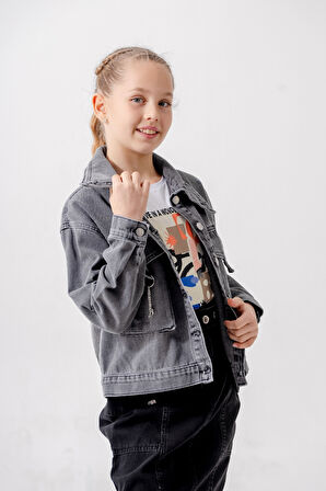 Kız Çocuk Kuşgözlü Kot Ceket 1549