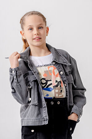 Kız Çocuk Kuşgözlü Kot Ceket 1549