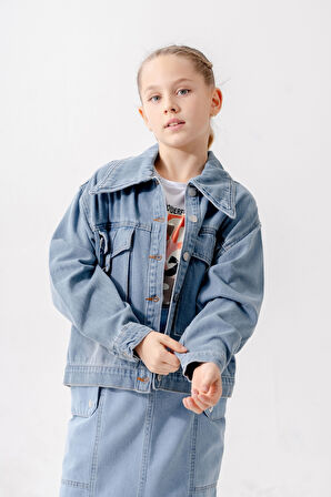 Kız Çocuk Kuşgözlü Kot Ceket 1549