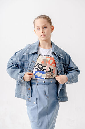 Kız Çocuk Kuşgözlü Kot Ceket 1549