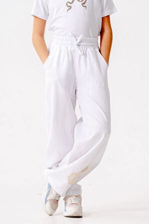 Kız Çocuk Lastikli Keten Pantolon 2571