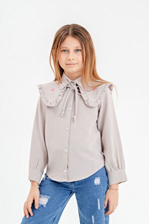 Kız Çocuk Nakışlı Bebe Yaka Gömlek 3118