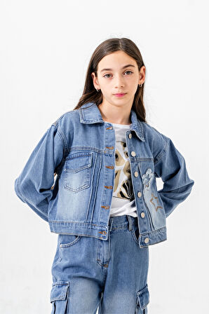 Kız Çocuk Nakışlı Kot Ceket 1550