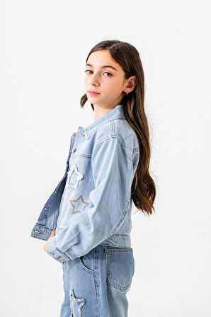 Kız Çocuk Nakışlı Kot Ceket 1550