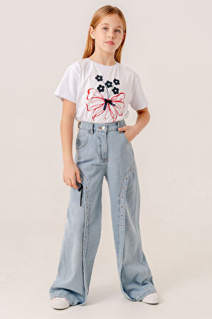 Kız Çocuk Ön Kuşgözlü Kot Pantolon 2182