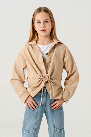 Kız Çocuk Önden Bağcıklı Gömlek T-Shirt İkili Takım 1801