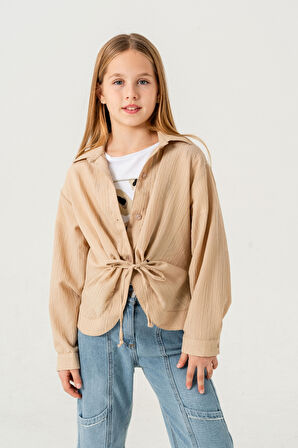 Kız Çocuk Önden Bağcıklı Gömlek T-Shirt İkili Takım 1801