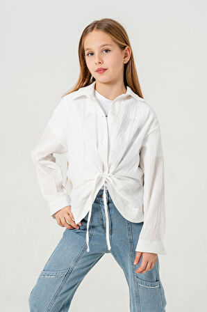 Kız Çocuk Önden Bağcıklı Gömlek T-Shirt İkili Takım 1801