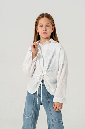 Kız Çocuk Önden Bağcıklı Gömlek T-Shirt İkili Takım 1801