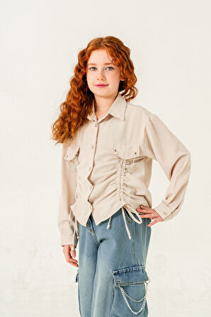 Kız Çocuk Önü Tünelli Cebi Zincirli Gömlek 3147