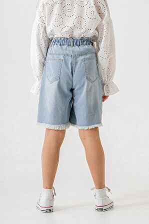 Kız Çocuk Paça Fistolu Kot Şort 2865