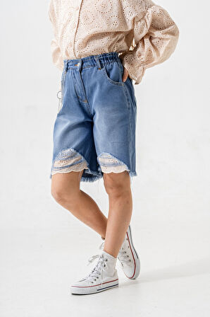 Kız Çocuk Paça Fistolu Kot Şort 2865