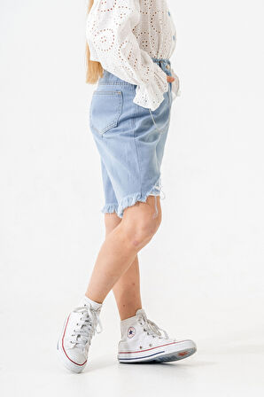 Kız Çocuk Paça Fistolu Kot Şort 2865