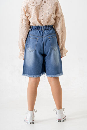 Kız Çocuk Paça Fistolu Kot Şort 2865