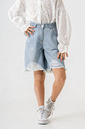 Kız Çocuk Paça Fistolu Kot Şort 2865