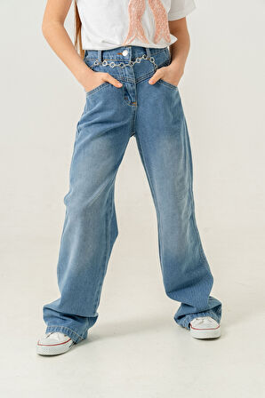 Kız Çocuk Paça Katlı Kot Pantolon 2184