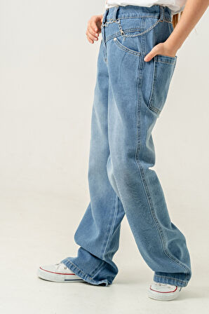 Kız Çocuk Paça Katlı Kot Pantolon 2184