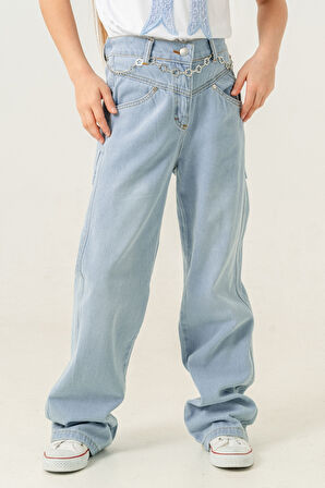 Kız Çocuk Paça Katlı Kot Pantolon 2184