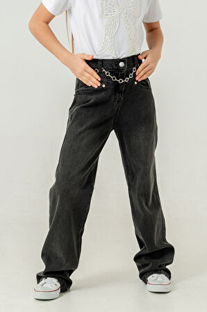 Kız Çocuk Paça Katlı Kot Pantolon 2184