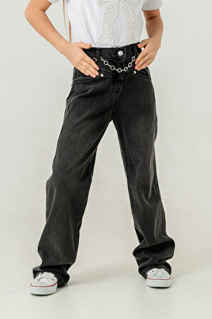 Kız Çocuk Paça Katlı Kot Pantolon 2184