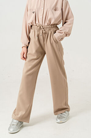 Kız Çocuk Paça Pensli Keten Pantolon 2566